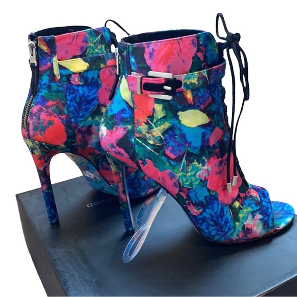 Brian Atwood Lindford Floral-Print Satin Bootie - Picture 2 of 5